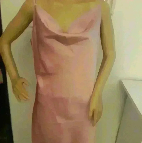 Like new  Party cocktail pink cowl sexy slip shiny spaghetti strap mini dress L - Picture 5 of 5